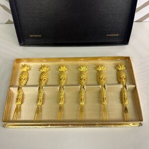 Vintage Janis Collection Pineapple 24K Gold Plated Cocktail Forks Cocktail Pics